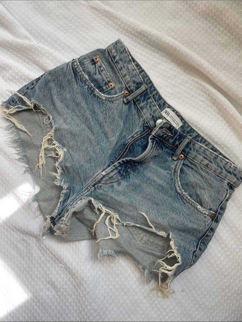 ZARA Light Blue Distressed Denim Cutoff Shorts